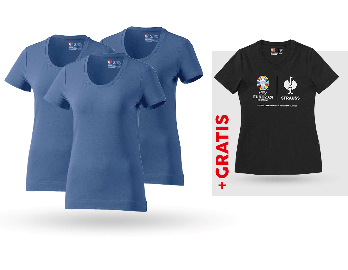 Bekleidung: SET: 3x T-Shirt cotton stretch, Damen + Shirt + kobalt