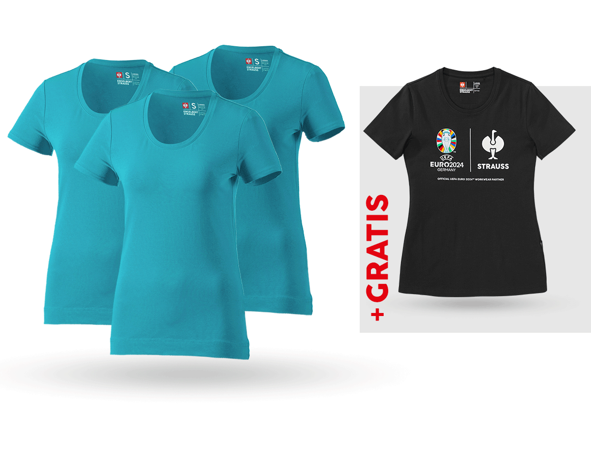 Bekleidung: SET: 3x T-Shirt cotton stretch, Damen + Shirt + ozean