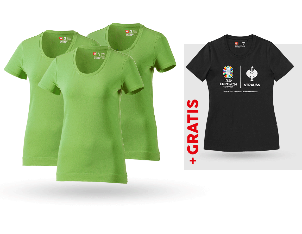 Bekleidung: SET: 3x T-Shirt cotton stretch, Damen + Shirt + seegrün
