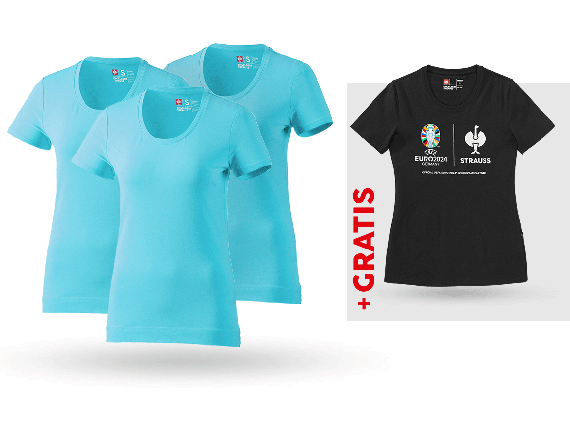 Bekleidung: SET: 3x T-Shirt cotton stretch, Damen + Shirt + capri