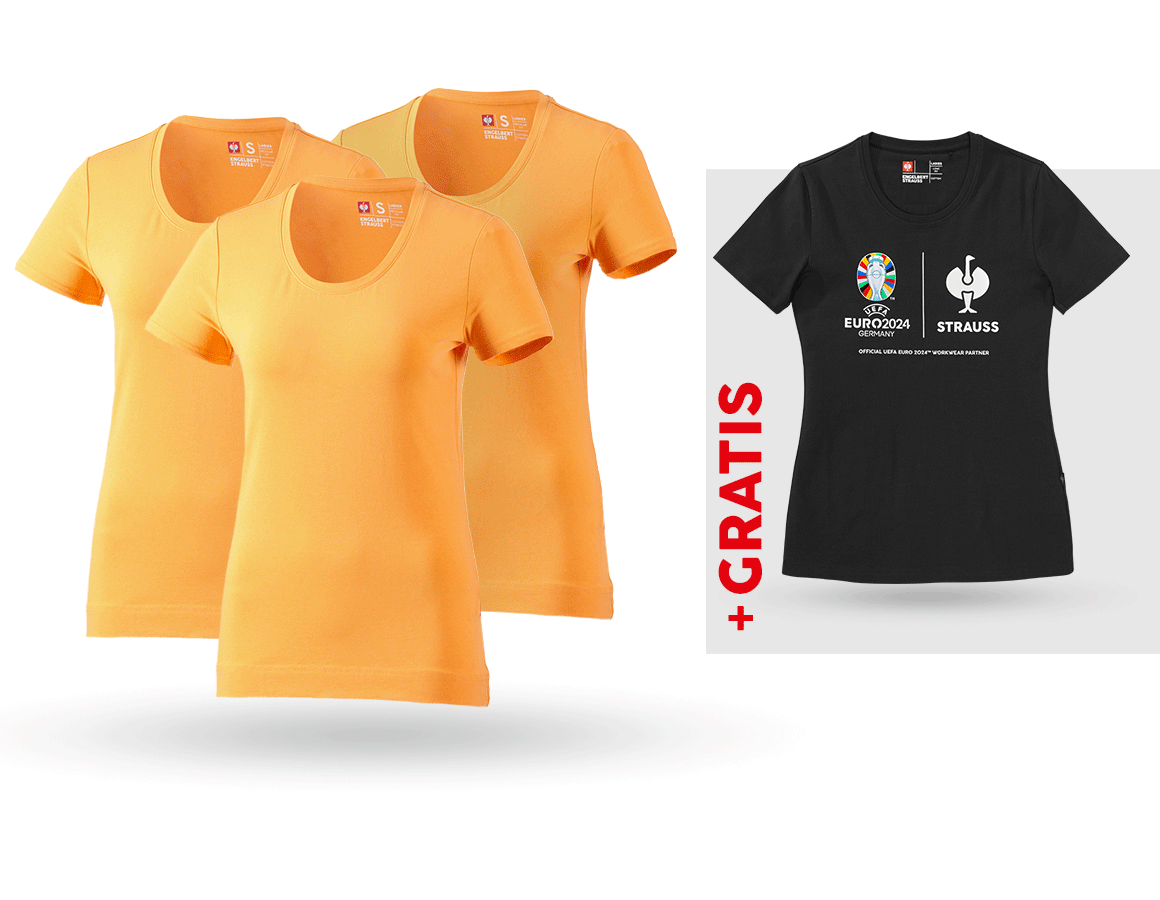 Bekleidung: SET: 3x T-Shirt cotton stretch, Damen + Shirt + hellorange