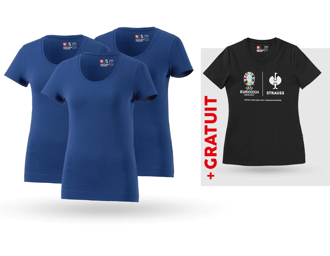 Vêtements: KIT : 3x T-shirt cotton stretch, femmes + shirt + bleu alcalin
