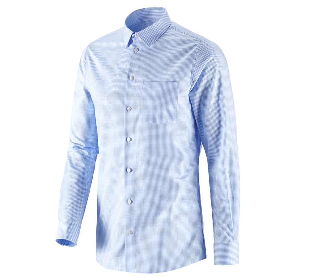 Shirts & Co.: e.s. Business Hemd cotton stretch, slim fit + frostblau kariert