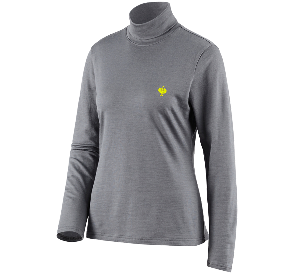 Shirts & Co.: Rollkragenshirt Merino e.s.trail, Damen + basaltgrau/acidgelb