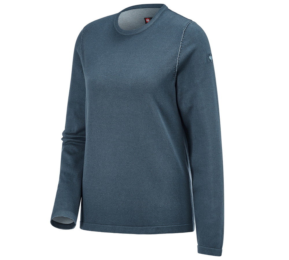 Hauts: Pullover à col rond e.s.iconic, femmes + bleu oxyde