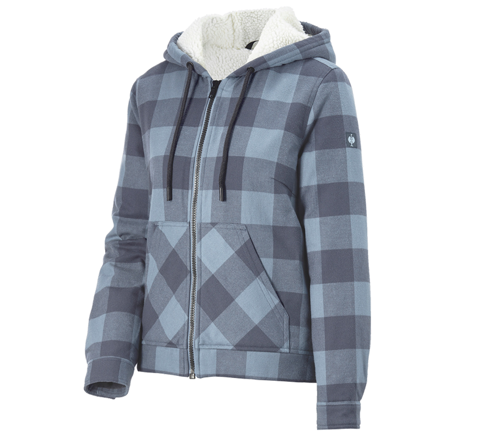 Bekleidung: Karo-Kapuzenjacke e.s.iconic, Damen + nelkenblau/oxidblau