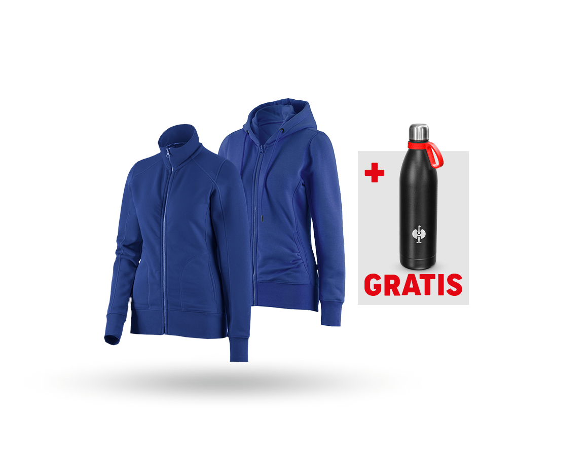 Bekleidung: SET: Sweatjacke + Hoody-Sweatjacke, Damen + kornblau