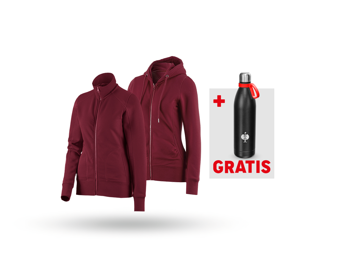 Bekleidung: SET: Sweatjacke + Hoody-Sweatjacke, Damen + bordeaux