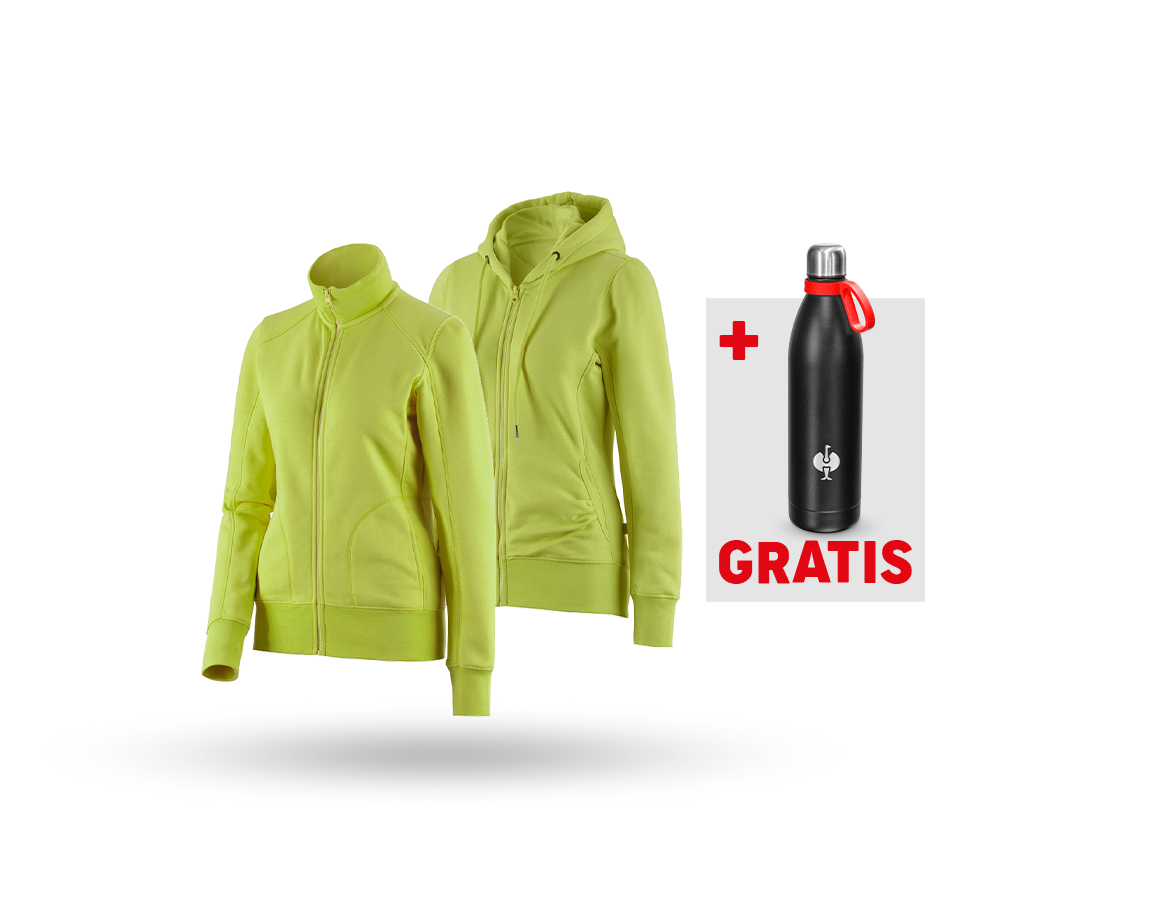 Bekleidung: SET: Sweatjacke + Hoody-Sweatjacke, Damen + maigrün