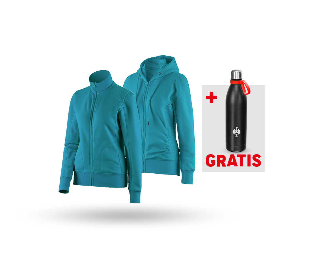 Bekleidung: SET: Sweatjacke + Hoody-Sweatjacke, Damen + ozean