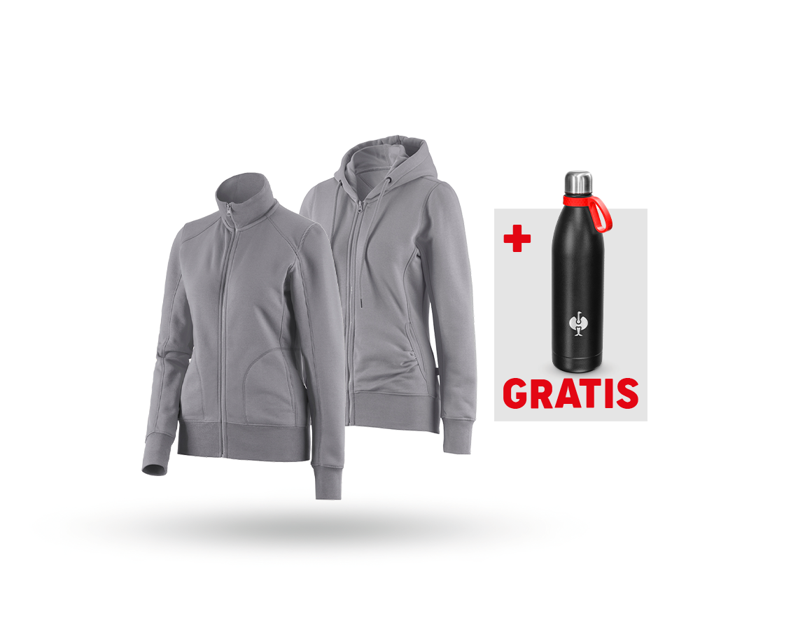 Bekleidung: SET: Sweatjacke + Hoody-Sweatjacke, Damen + platin