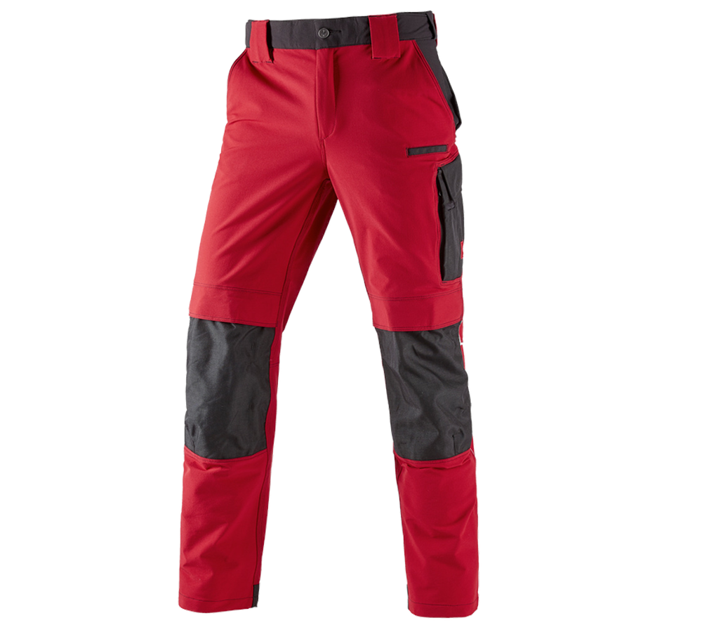Pantalons de travail: Fonct. pantalon à taille élast. e.s.dynashield + rouge vif/noir