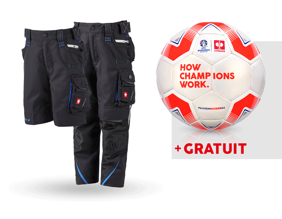 Vêtements: KIT:Pantalon+short e.s.motion 2020,enfants+ballon + graphite/bleu gentiane