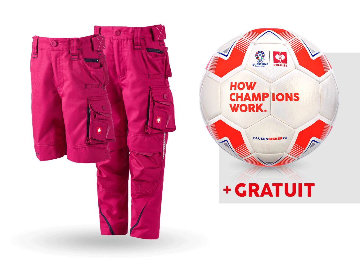 Collaborations: KIT:Pantalon+short e.s.motion 2020,enfants+ballon + magenta/bleu foncé