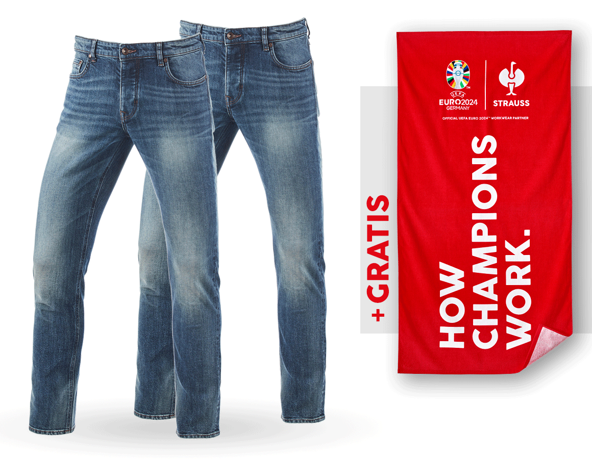 Bekleidung: SET: 2x e.s. 5-Pocket-Stretch- Jeans,slim+Badetuch + mediumwashed