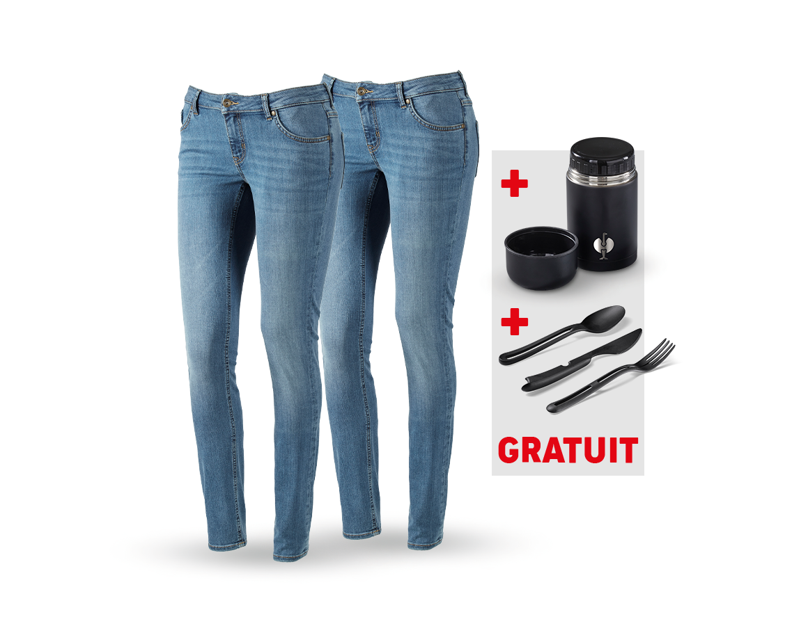 Vêtements: KIT : 2x Jeans stretch 5 poches,fem+boîte+couverts + stonewashed
