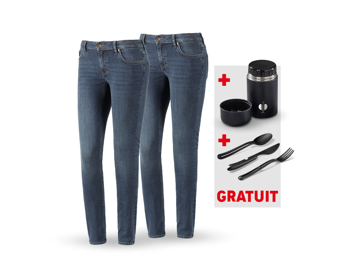 Vêtements: KIT : 2x Jeans stretch 5 poches,fem+boîte+couverts + mediumwashed