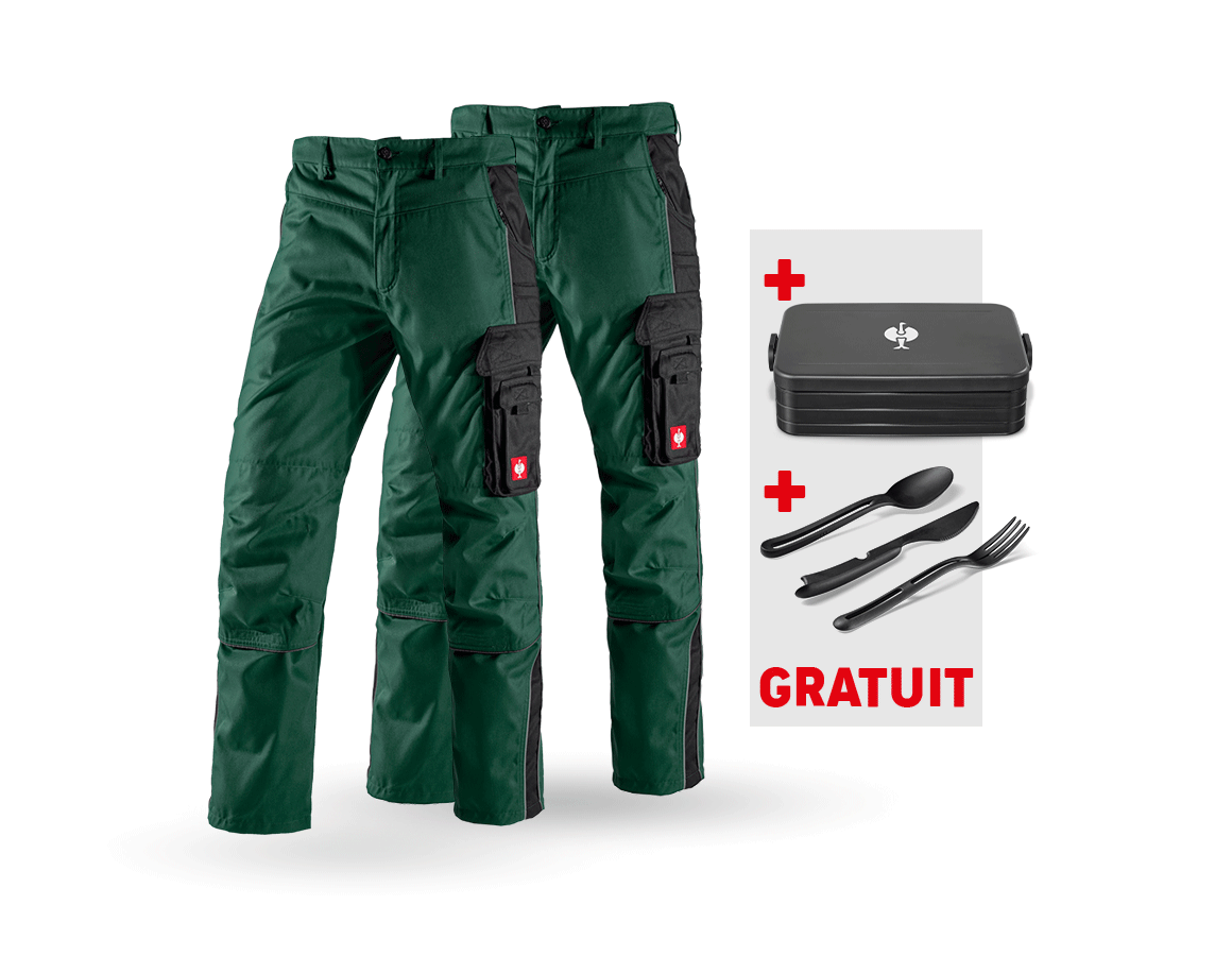 Vêtements: KIT : 2x Pantalon à taille élastique e.s.active + vert/noir