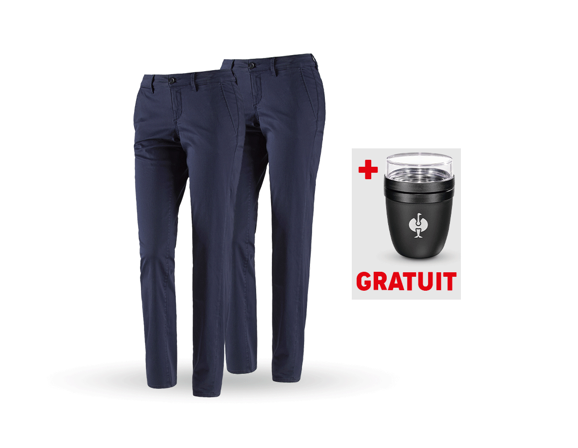 Vêtements: KIT : 2x e.s. Pantalon de travail Chino, femmes + bleu foncé