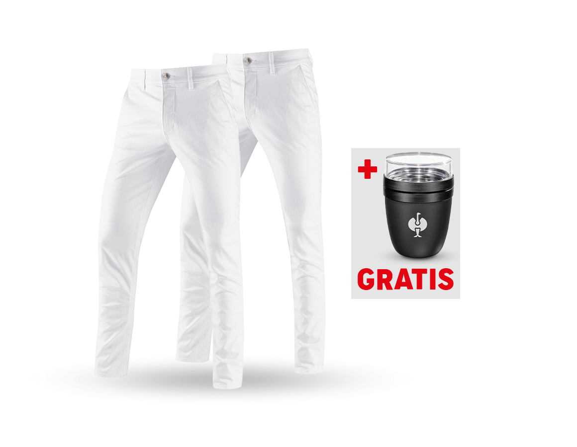 Bekleidung: SET: 2x e.s. 5-Pocket-Berufshose Chino + weiß