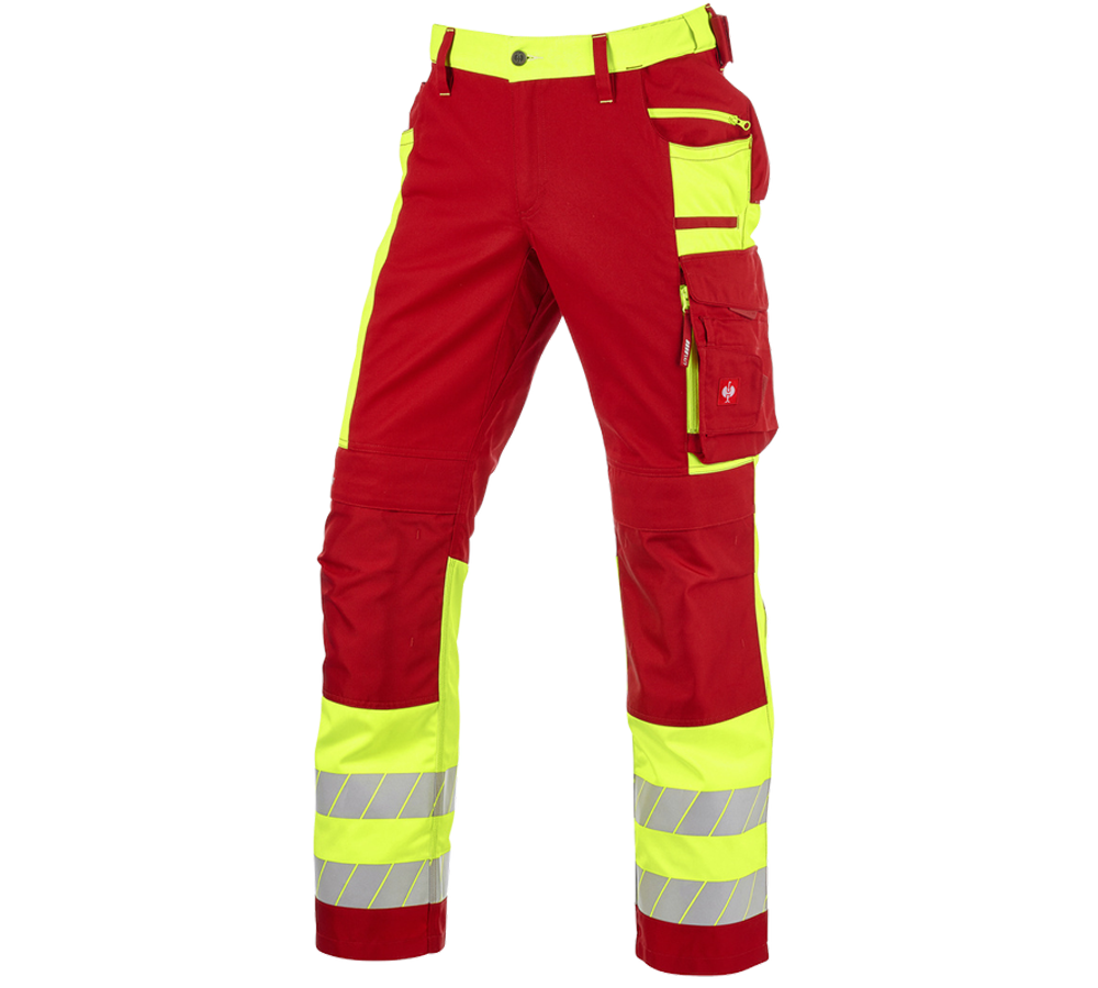 Pantalons de travail: Pantalon à taille élast. signal. e.s.motion 24/7 + rouge/jaune fluo