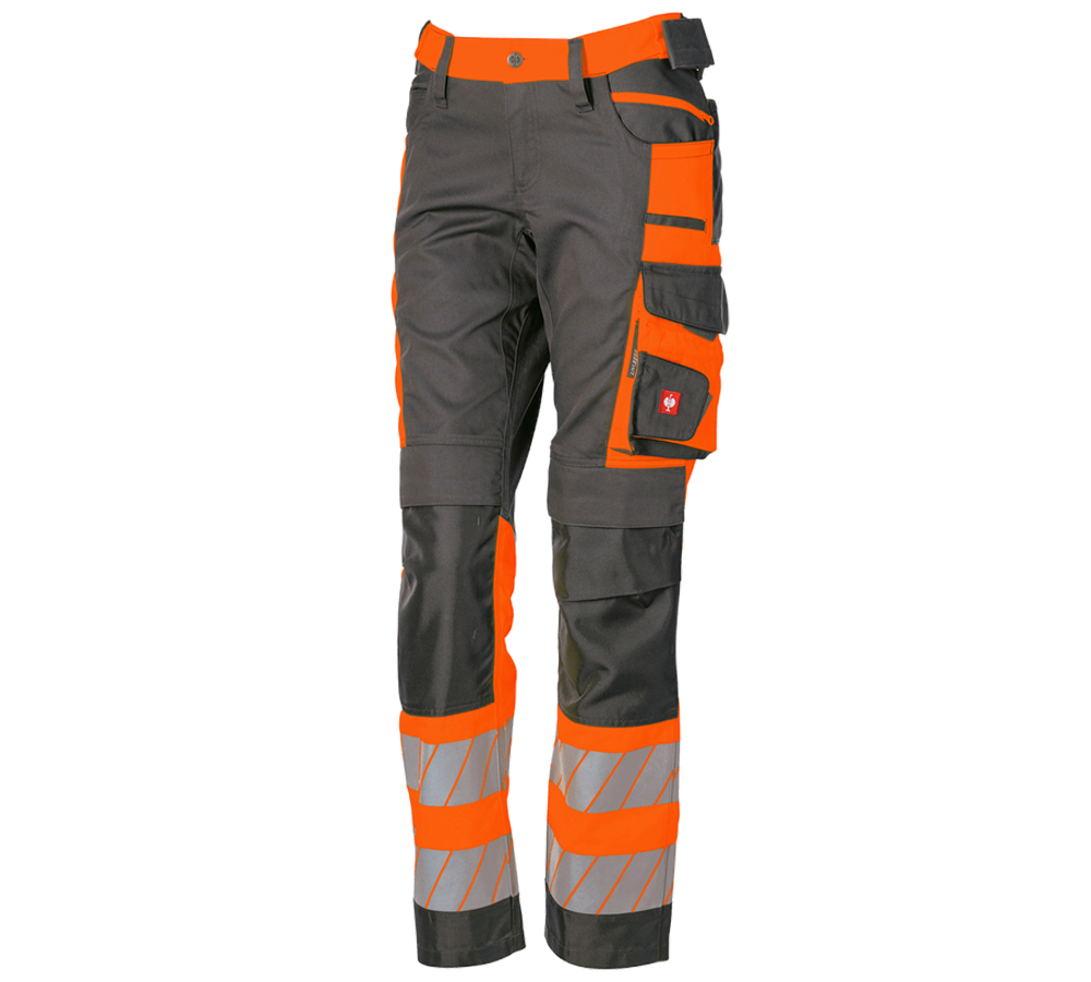 Pantalons de travail: Pantalon à taille él.signal. e.s.motion 24/7,femm. + anthracite/orange fluo