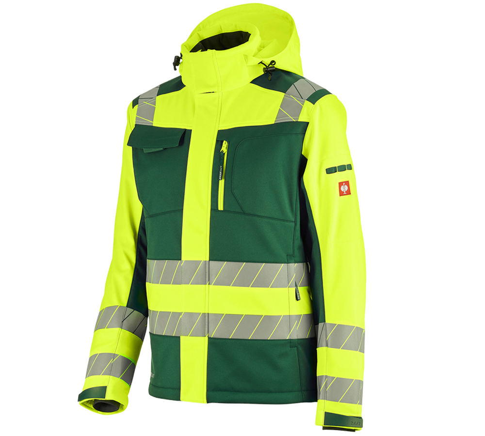 Vestes de travail: Veste softshell de signal. d'hiver e.s.motion 24/7 + vert/jaune fluo