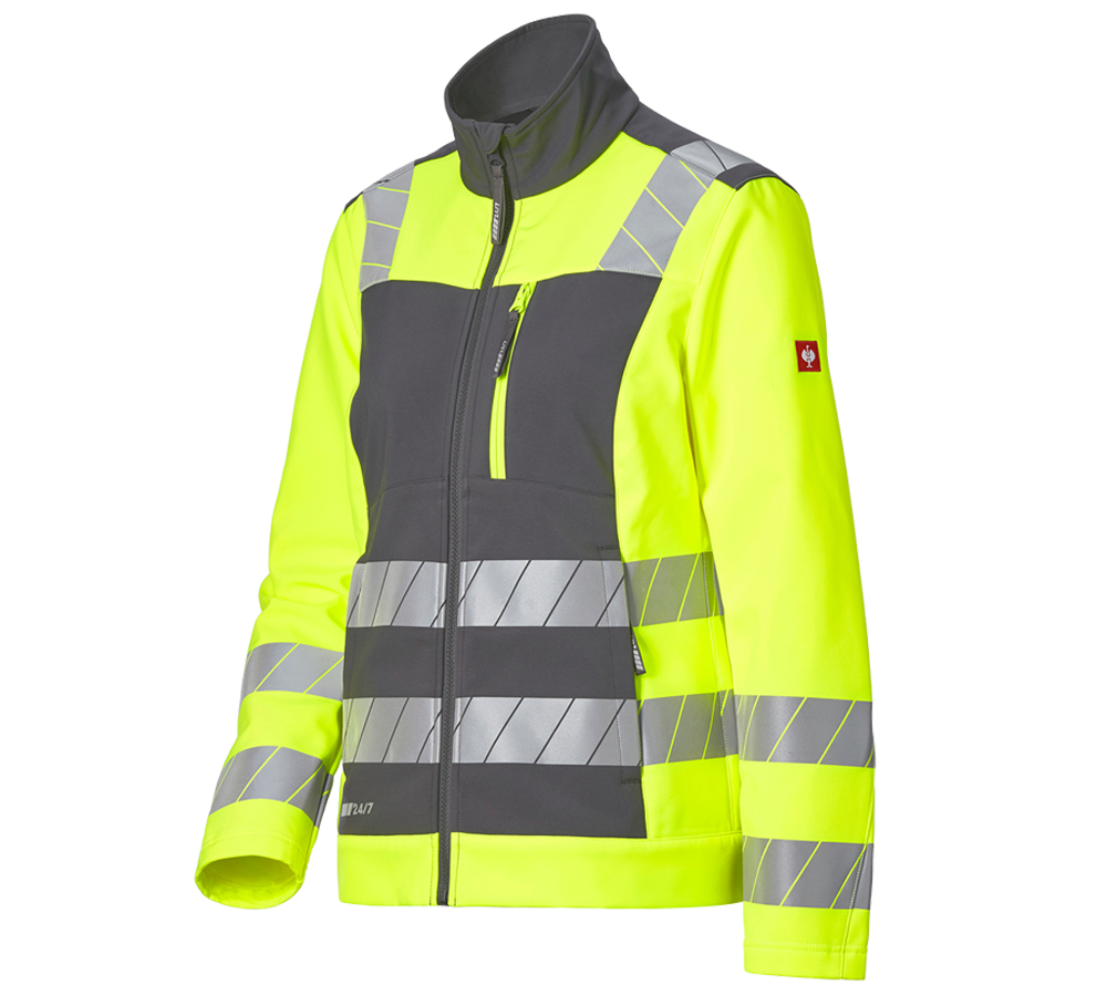 Bekleidung: Warnschutz Softshelljacke e.s.motion 24/7, Damen + anthrazit/warngelb