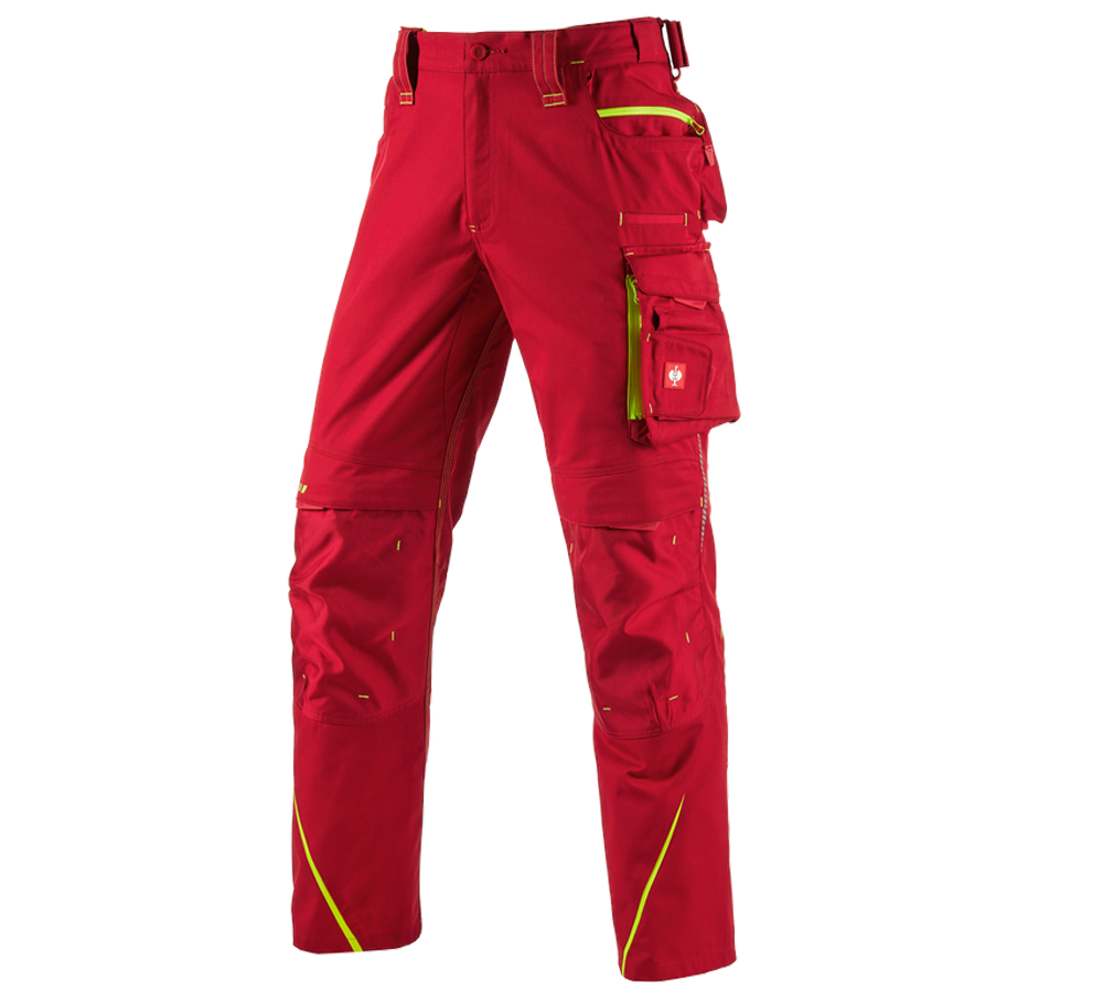 Pantalons de travail: Pantalon à taille élastique e.s.motion 2020 + rouge vif/jaune fluo