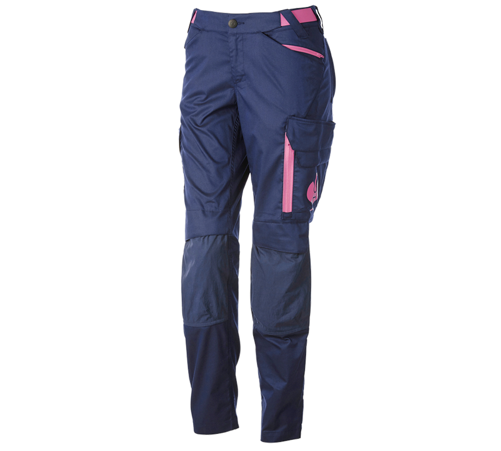 Pantalons de travail: Pantalon à taille élastique e.s.trail, femmes + bleu profond/rose tara