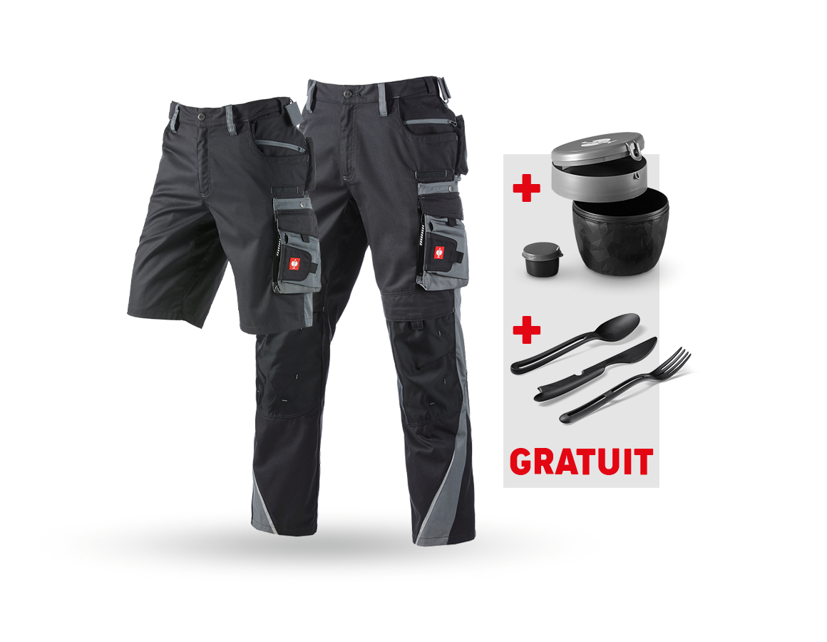 Vêtements: KIT: Pant.trav.+Short e.s.motion+Boîte-repas+Couv. + graphite/ciment