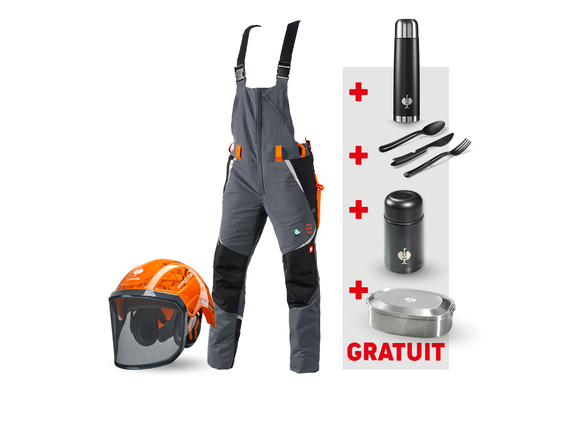 Vêtements: KIT : Salopette anti-coupe e.s. KWF + casque + gris/orange fluo