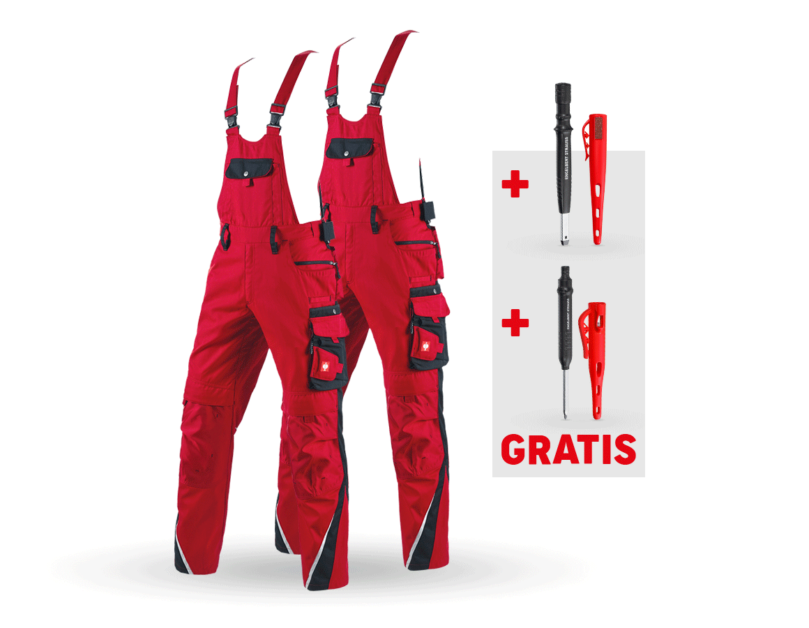 Bekleidung: SET: 2x Latzhose e.s.motion + rot/schwarz