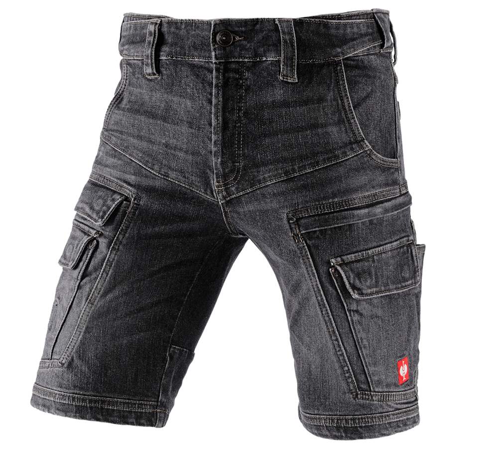 Pantalons de travail: e.s. Short en jeans cargo Worker POWERdenim + blackwashed