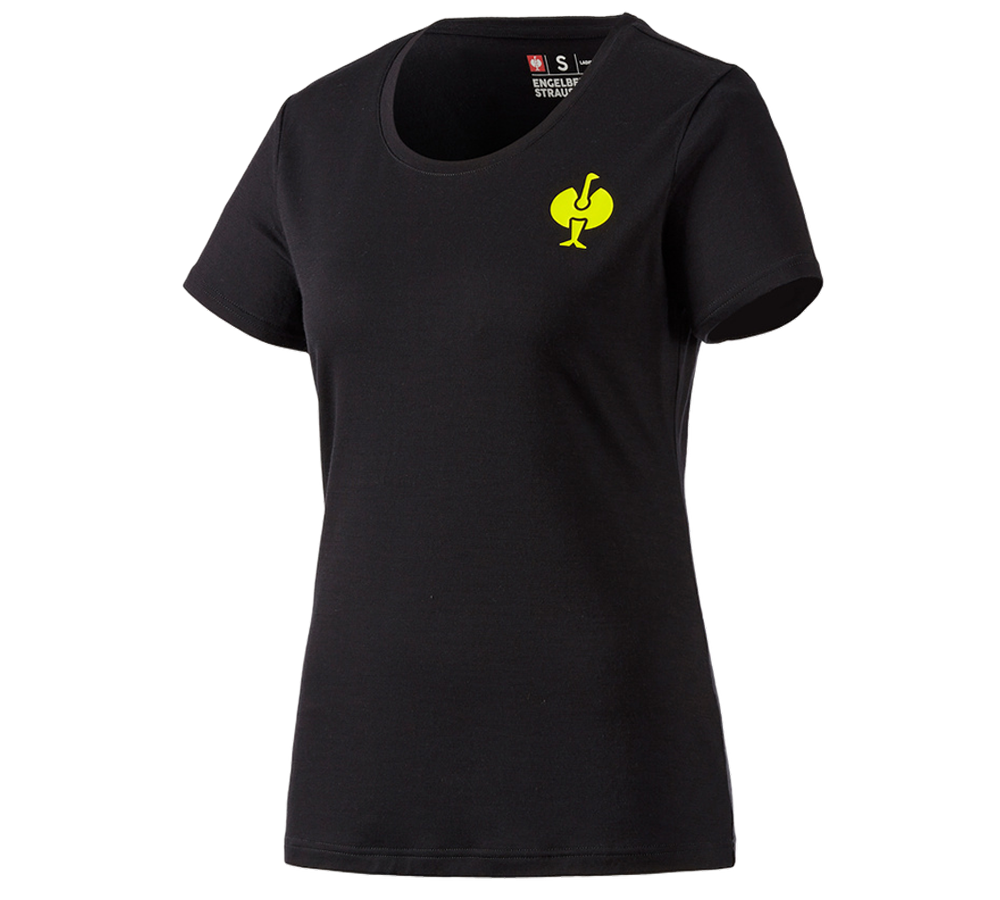 Vêtements: T-Shirt Merino e.s.trail, femmes + noir/jaune acide
