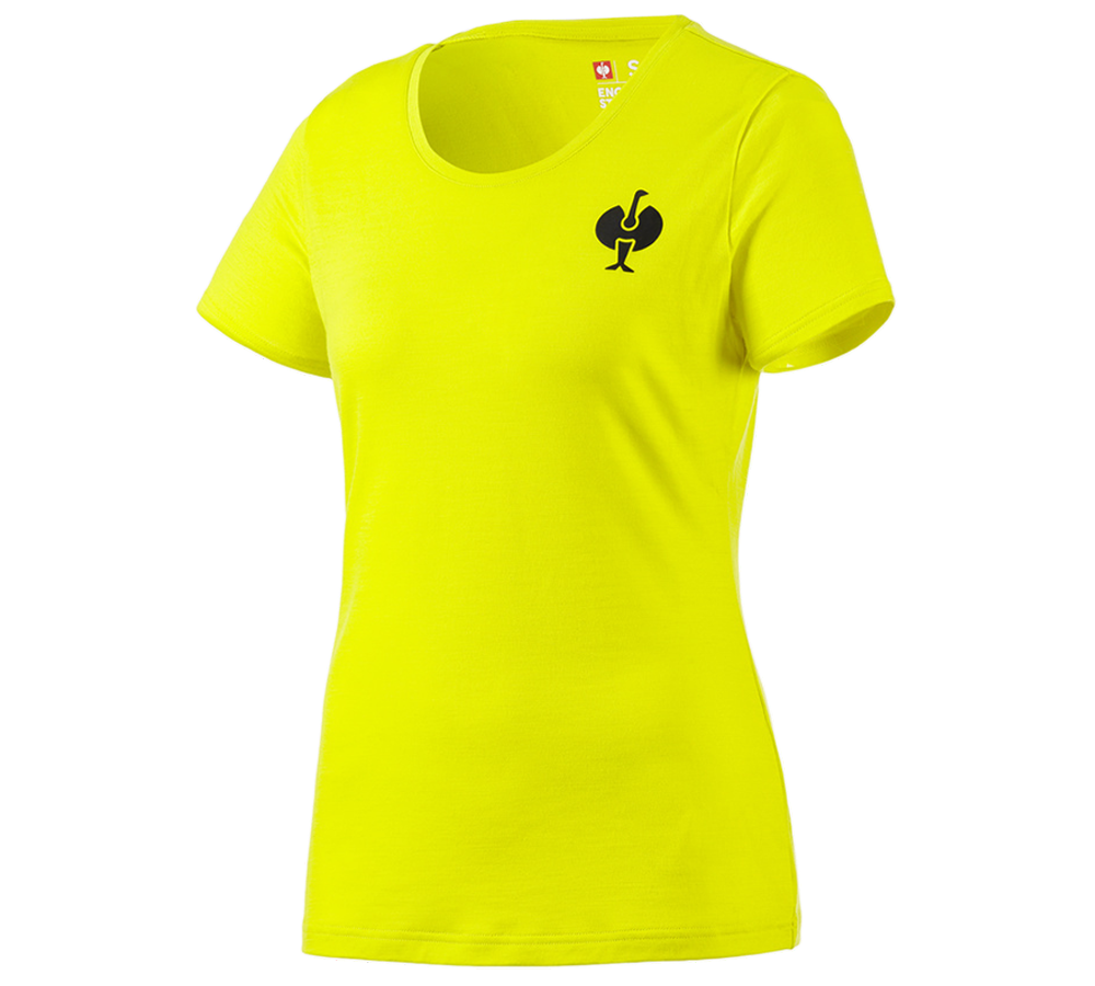 Vêtements: T-Shirt Merino e.s.trail, femmes + jaune acide/noir