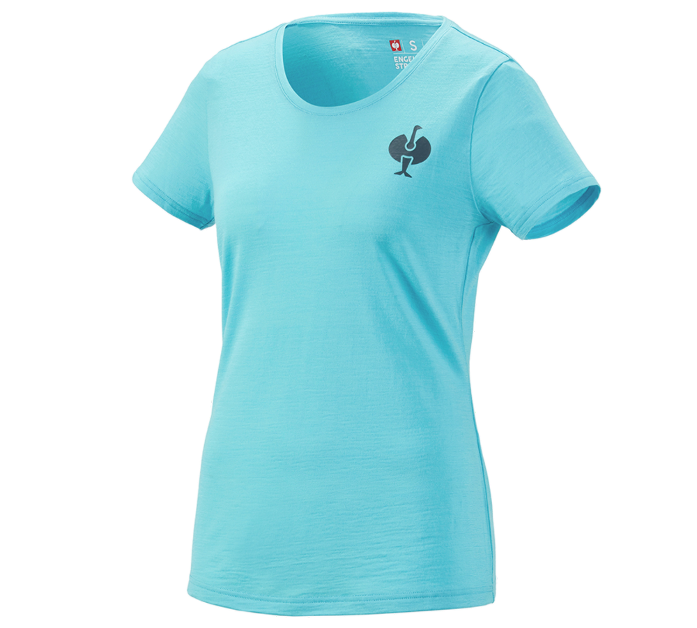 Shirts & Co.: T-Shirt Merino e.s.trail, Damen + lapistürkis/anthrazit