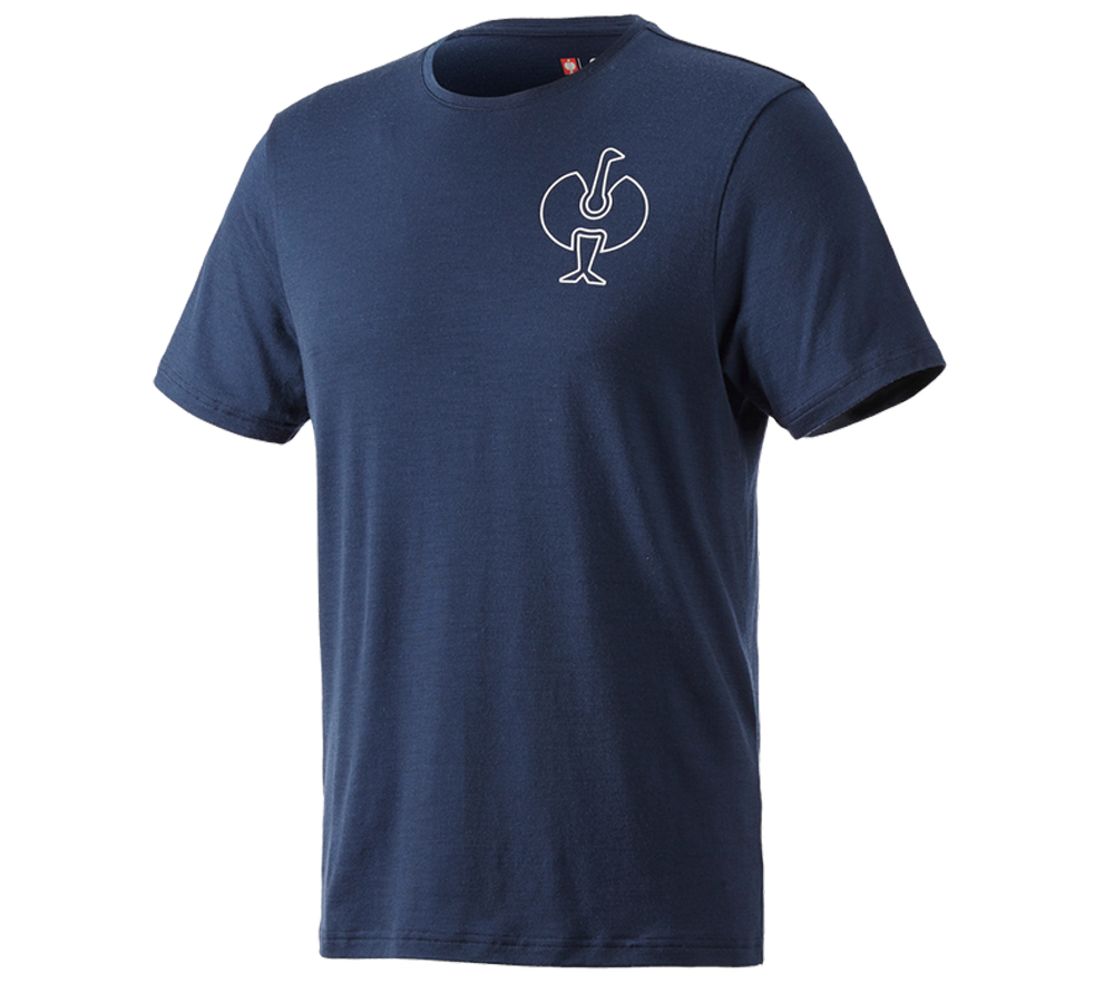 Shirts & Co.: T-Shirt Merino e.s.trail + tiefblau/weiß