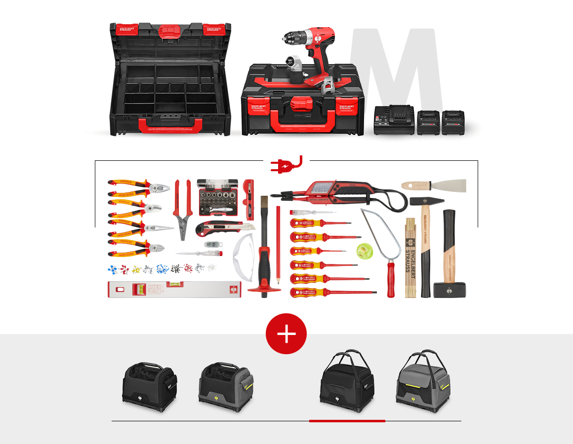 STRAUSSbox System: Werkzeug-Set Elektro + 18,0 V Akku-Multi-Schrauber + schwarz