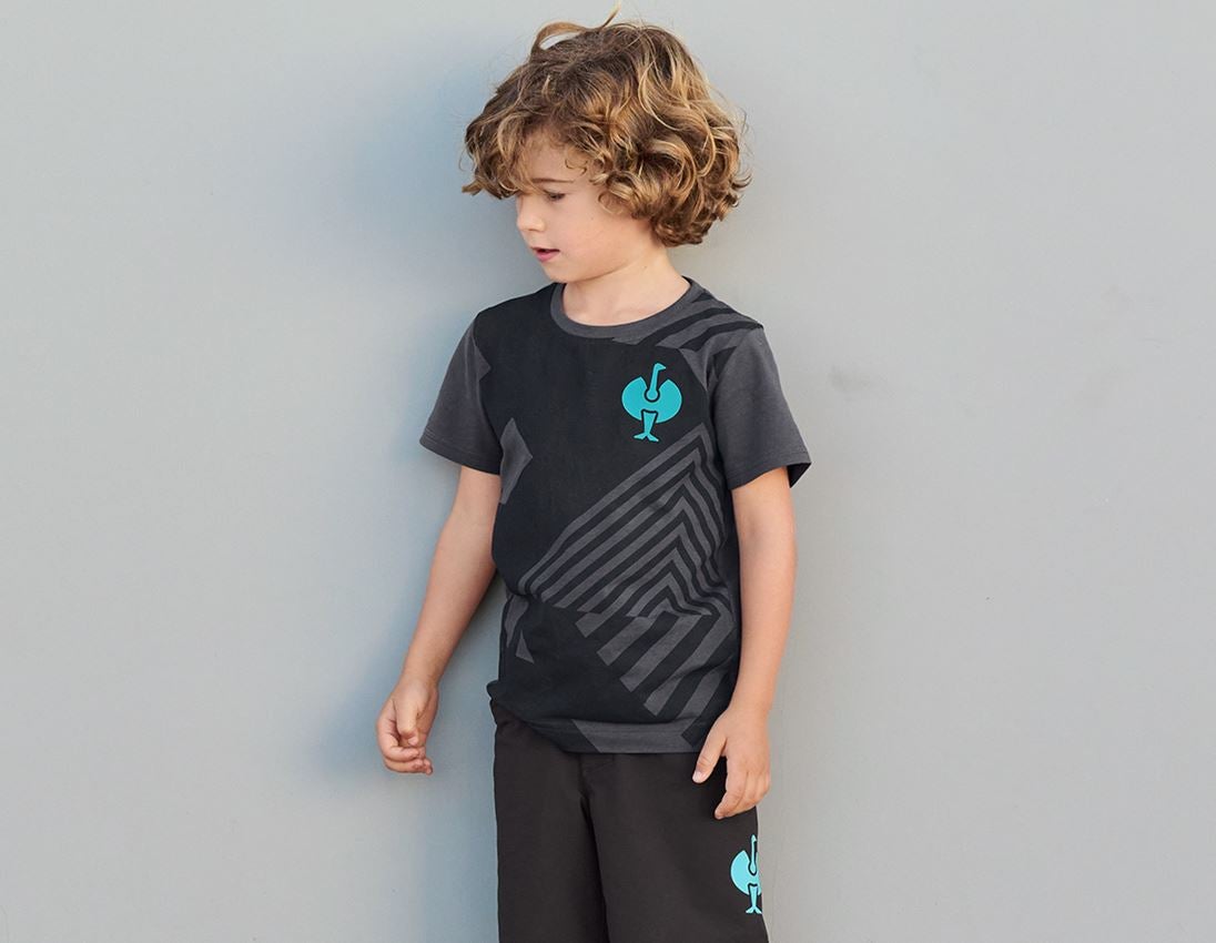 Hauts: T-Shirt e.s.trail graphic, enfants + noir/anthracite/lapis turquoise