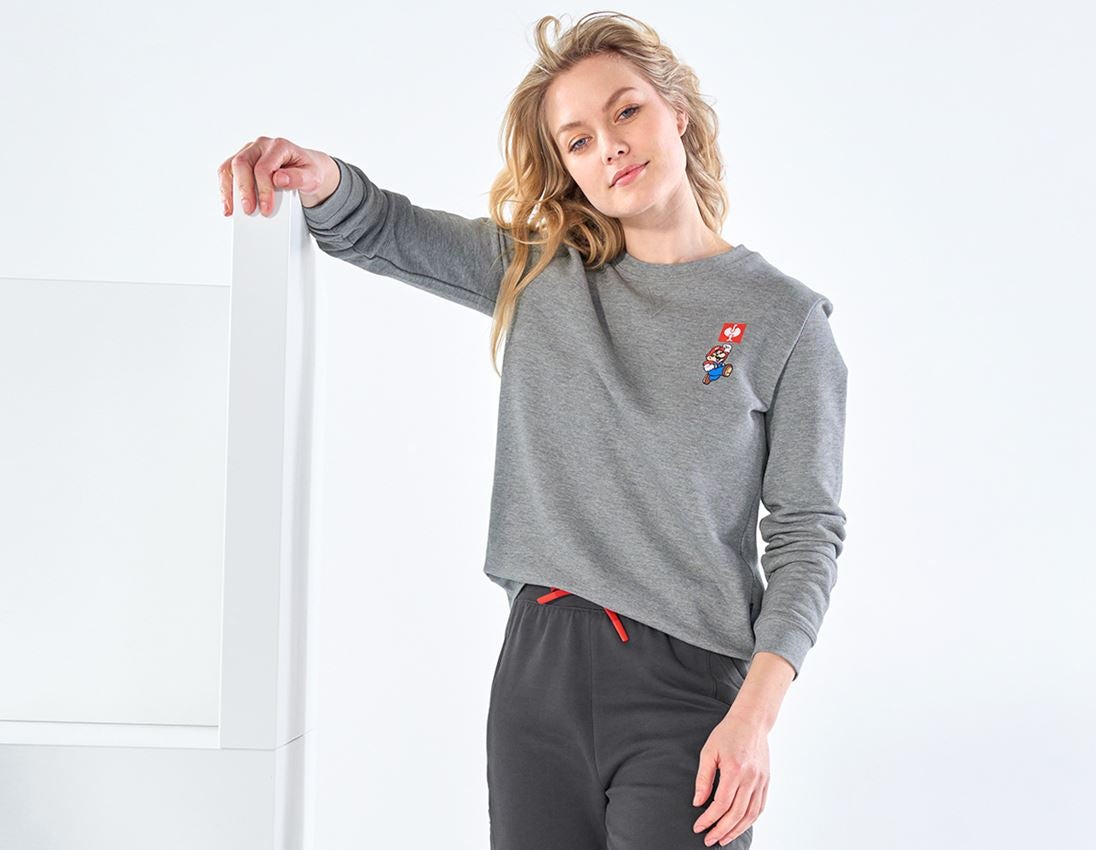 Shirts & Co.: Super Mario Sweatshirt, Damen + graumeliert