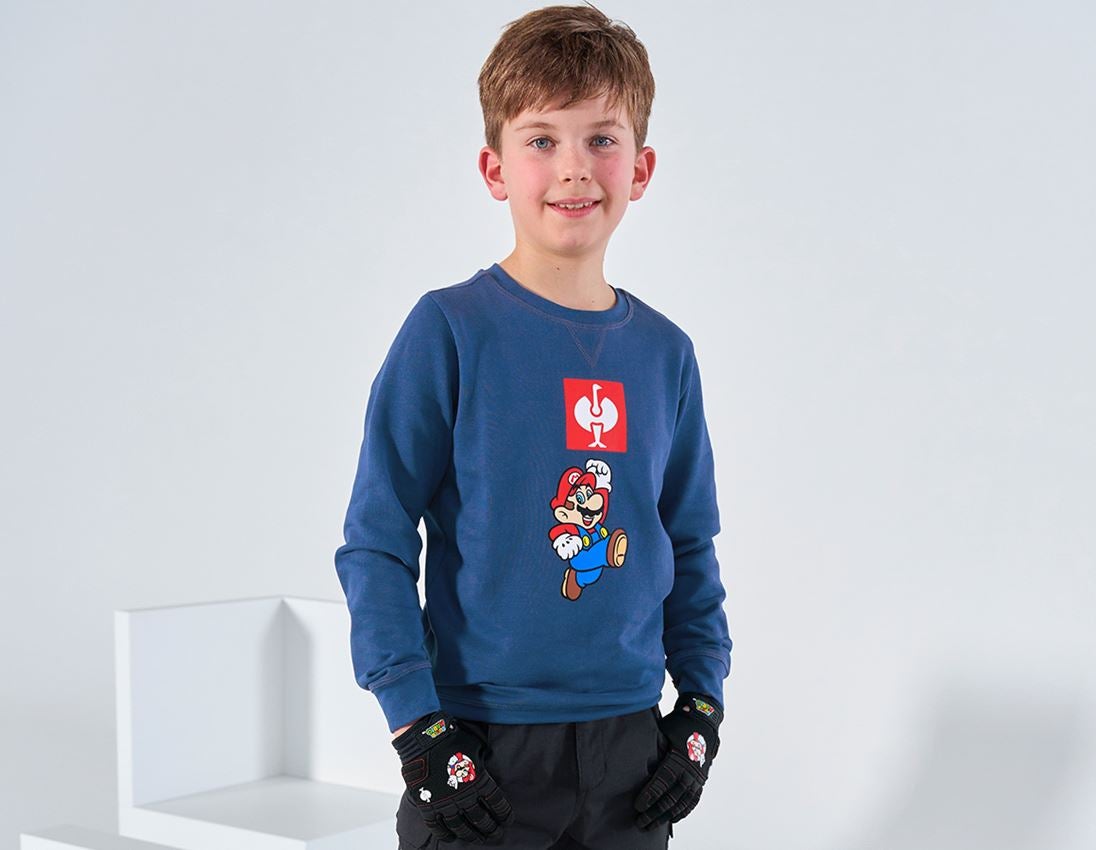 Kollaborationen: Super Mario Sweatshirt, Kinder + alkaliblau