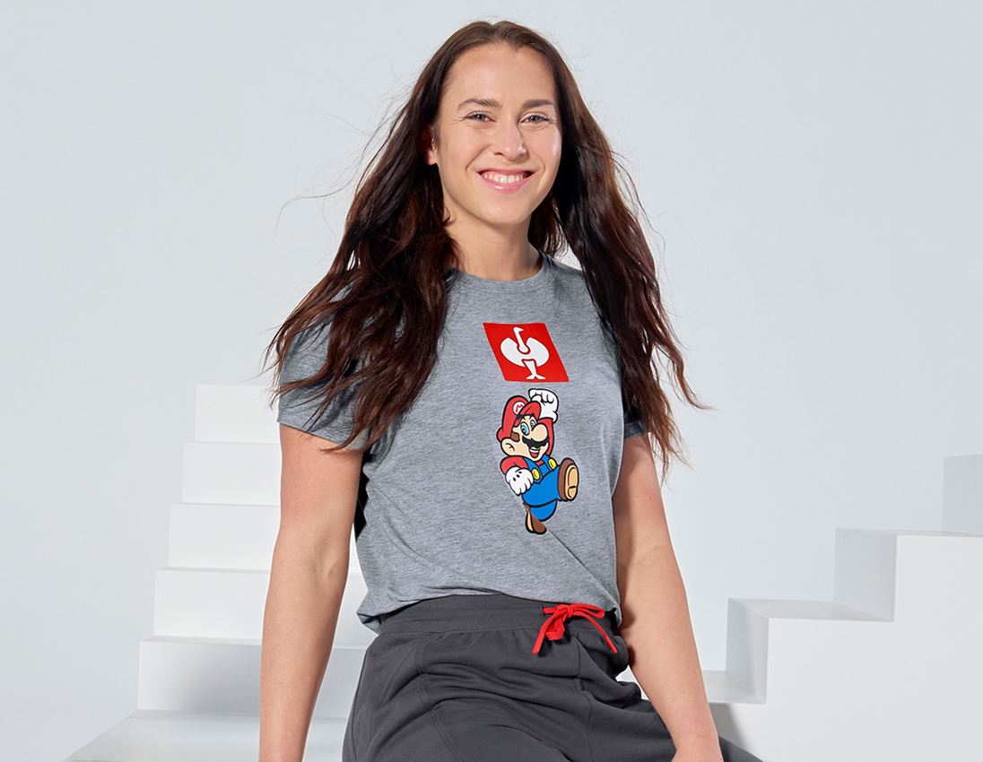 Hauts: Super Mario T-Shirt, femmes + gris mélange
