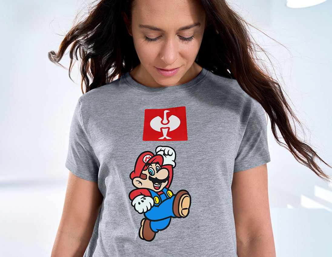 Shirts & Co.: Super Mario T-Shirt, Damen + graumeliert 1