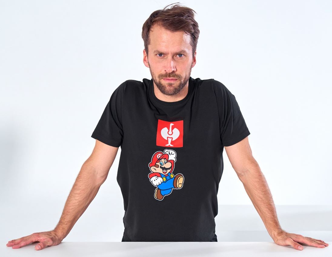 Hauts: Super Mario T-Shirt, hommes + noir