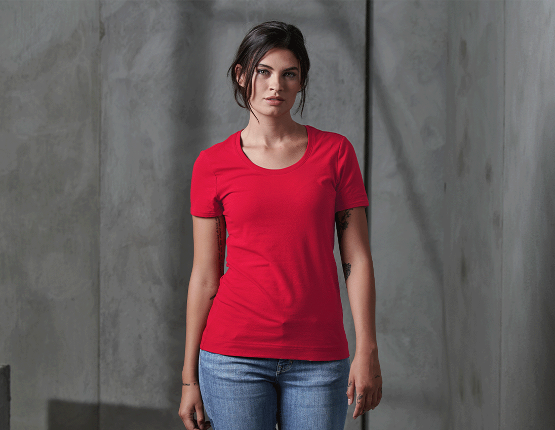Bekleidung: SET: 3x T-Shirt cotton stretch, Damen + Shirt + feuerrot