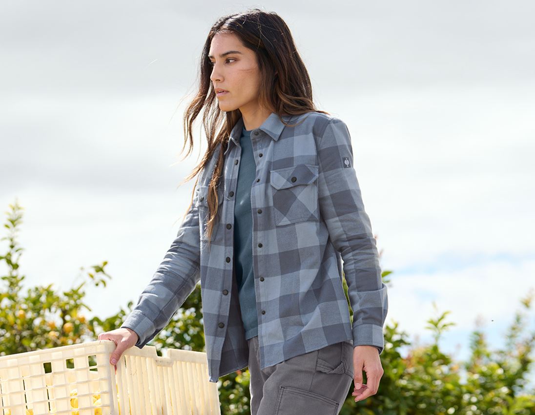 Hauts: Chemise à carreaux e.s.iconic, femmes + bleu œillet/bleu oxyde