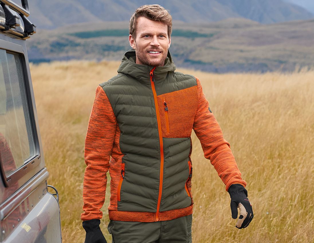 Thèmes: Veste en tricot à capuche hybride e.s.motion ten + vert camouflage/orange fluo mélange