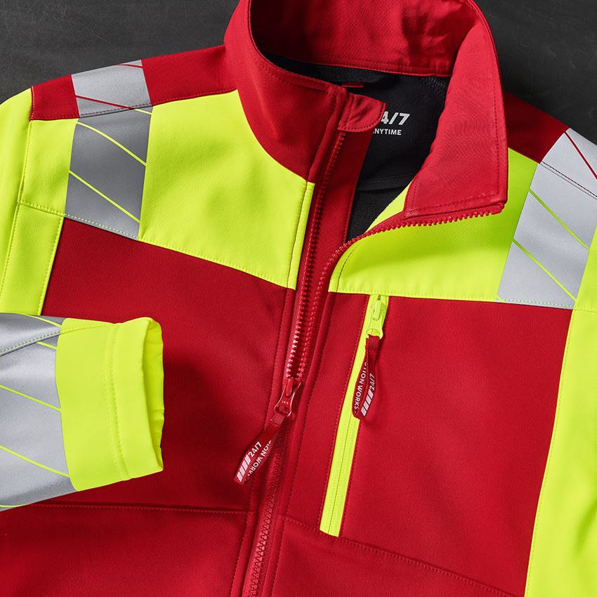 Bekleidung: Warnschutz Softshelljacke e.s.motion 24/7 + rot/warngelb 2