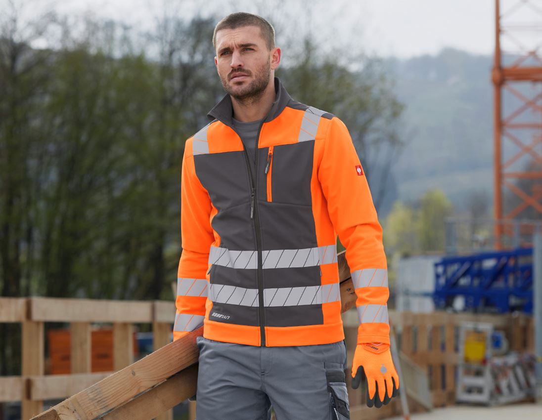 Bekleidung: Warnschutz Softshelljacke e.s.motion 24/7 + anthrazit/warnorange